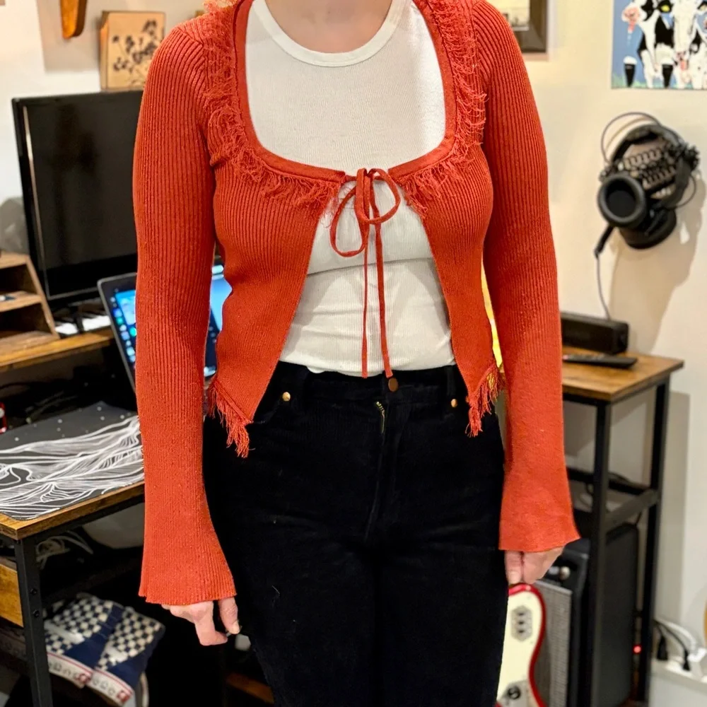Women's Orange Tie-Front Sweater - Picture 1 of 5